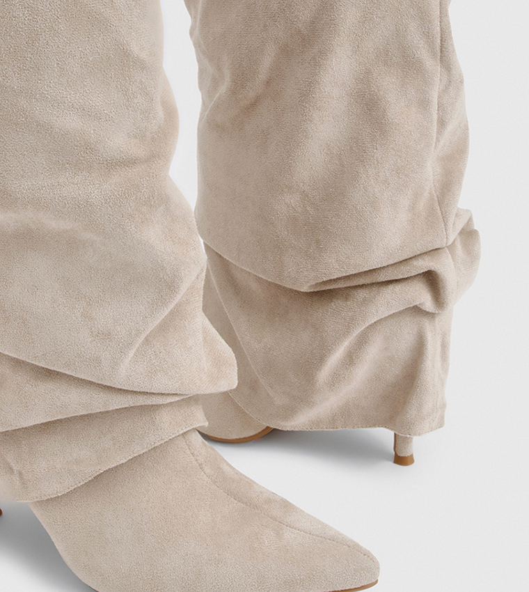 Faux Suede Fold Over Stiletto Knee High Boots