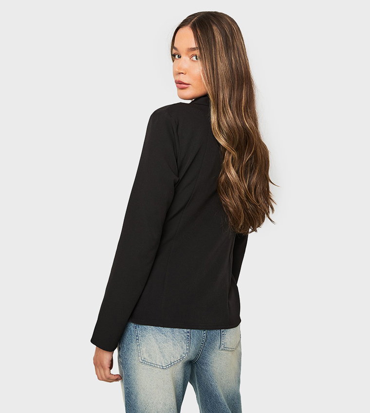 Hardware Trim Ruched Front Blazer