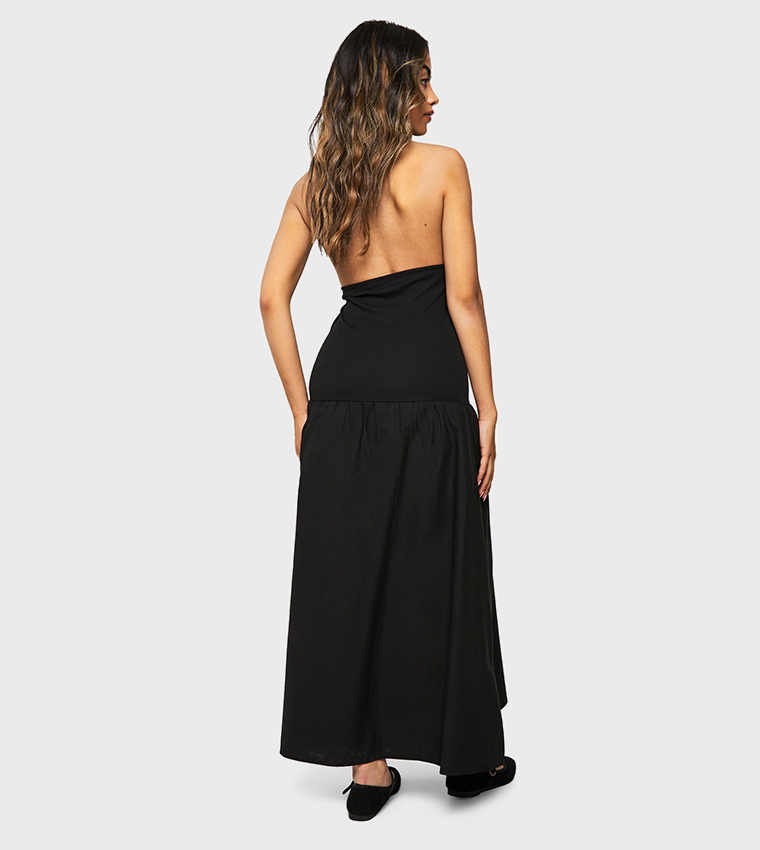 Starfish Gold Trim Ribbed Poplin Maxi Dress