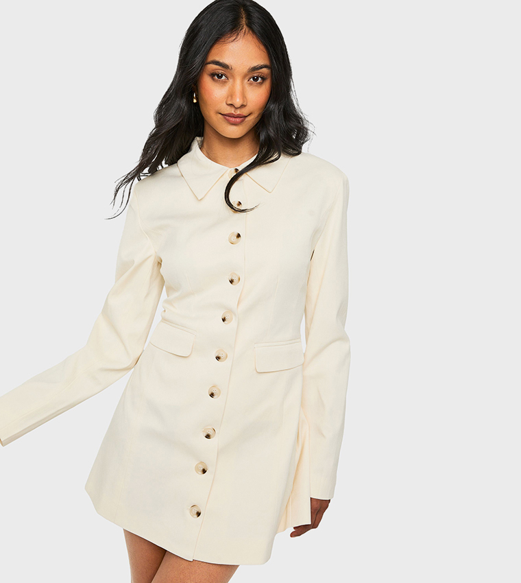 Tailored Button Through Shirt Blazer Dress