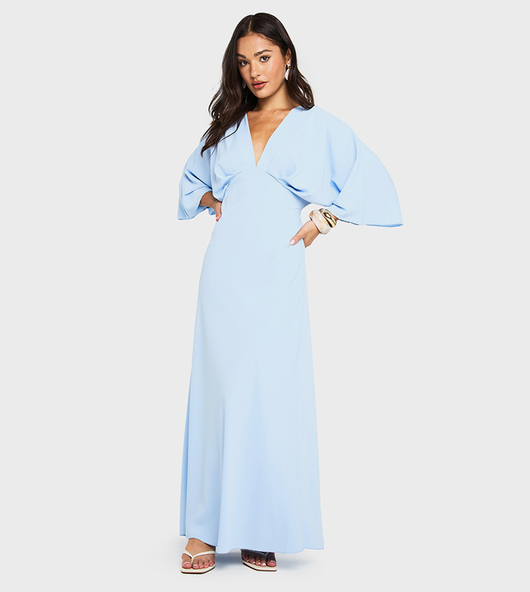 Petite Bias Cut Angel Sleeves Maxi Dress