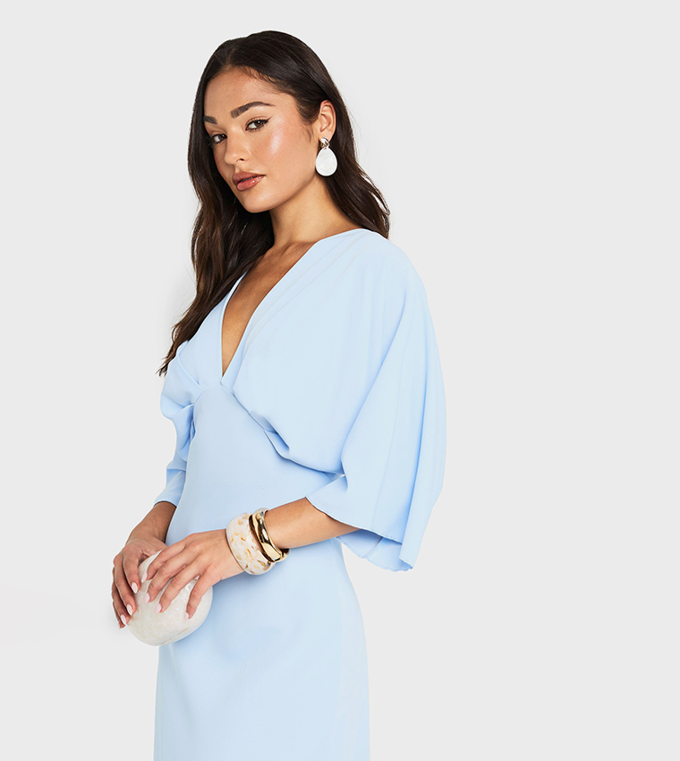 Petite Bias Cut Angel Sleeves Maxi Dress