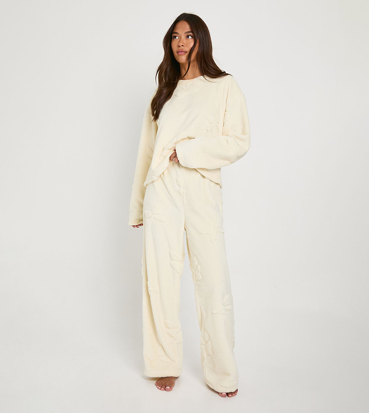 طقم بيجاما بنطال وسويتر جامبر فليس بطبعة 