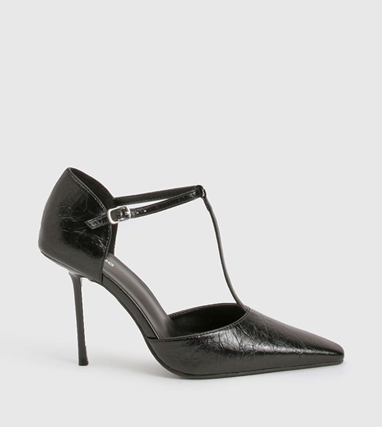 T-Bar Detail Pointed Toe Heel Pumps