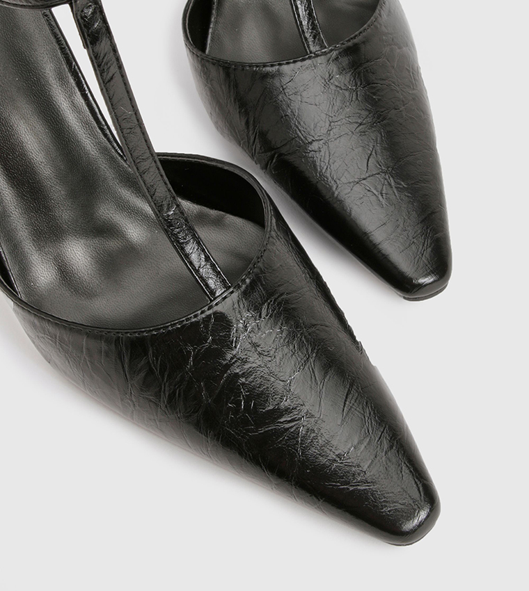 T-Bar Detail Pointed Toe Heel Pumps