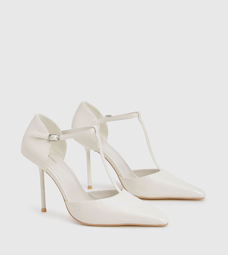 T-Bar Detail Pointed Toe Heel Pumps