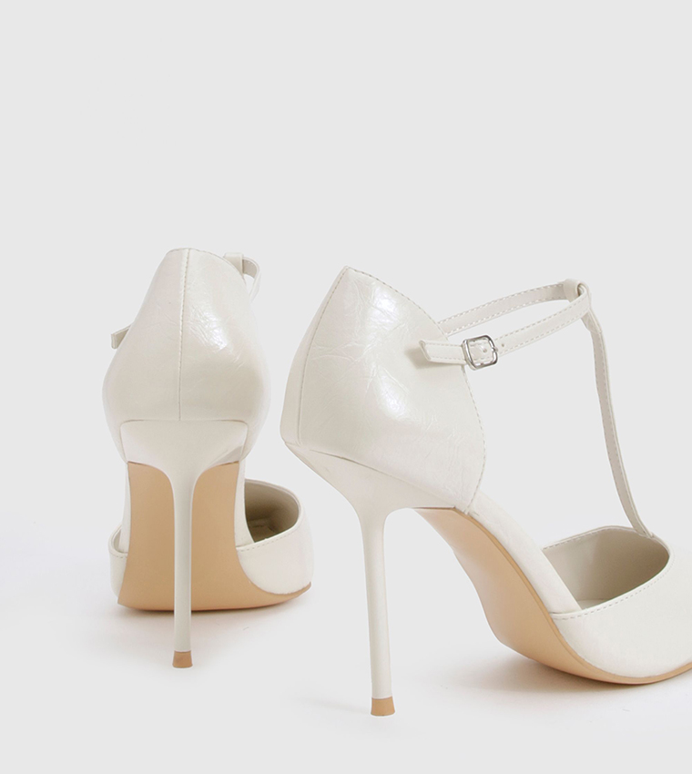 T-Bar Detail Pointed Toe Heel Pumps