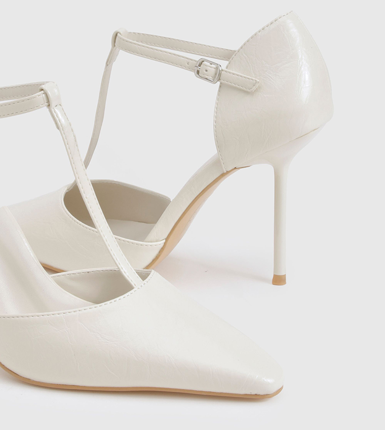 T-Bar Detail Pointed Toe Heel Pumps
