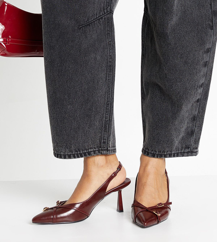 Buckle Crossover Slingback Pumps