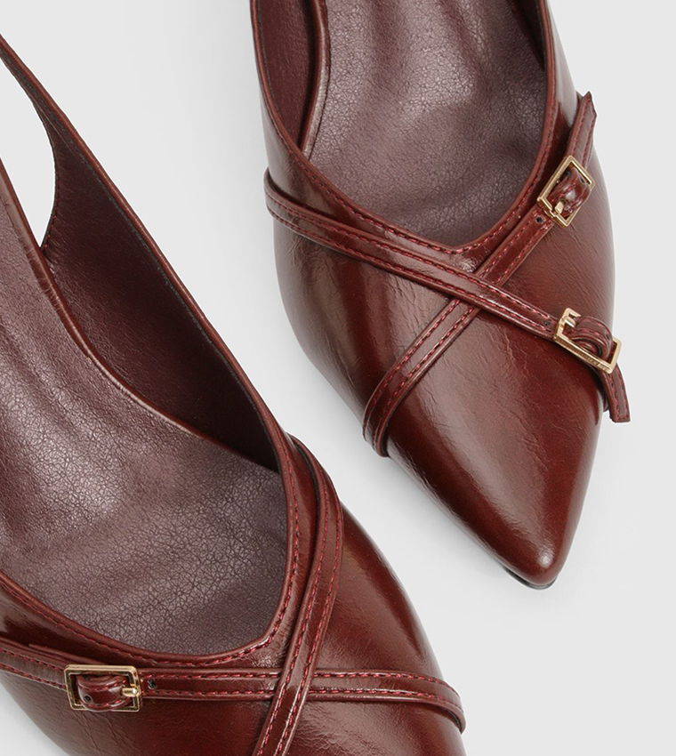 Buckle Crossover Slingback Pumps