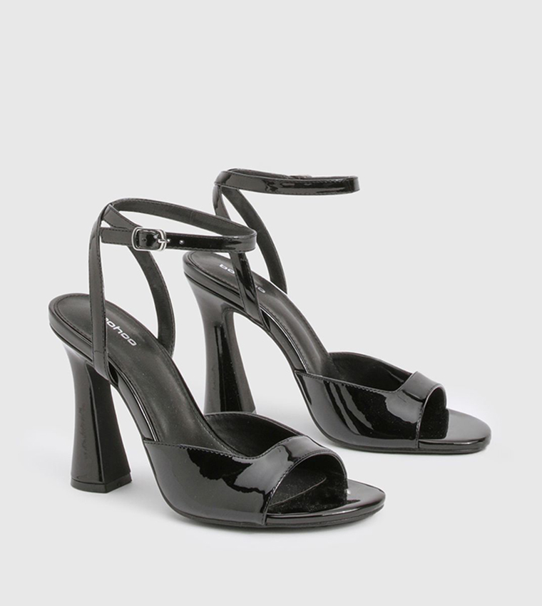 Glossy Peep Toe Flared Heels Sandals