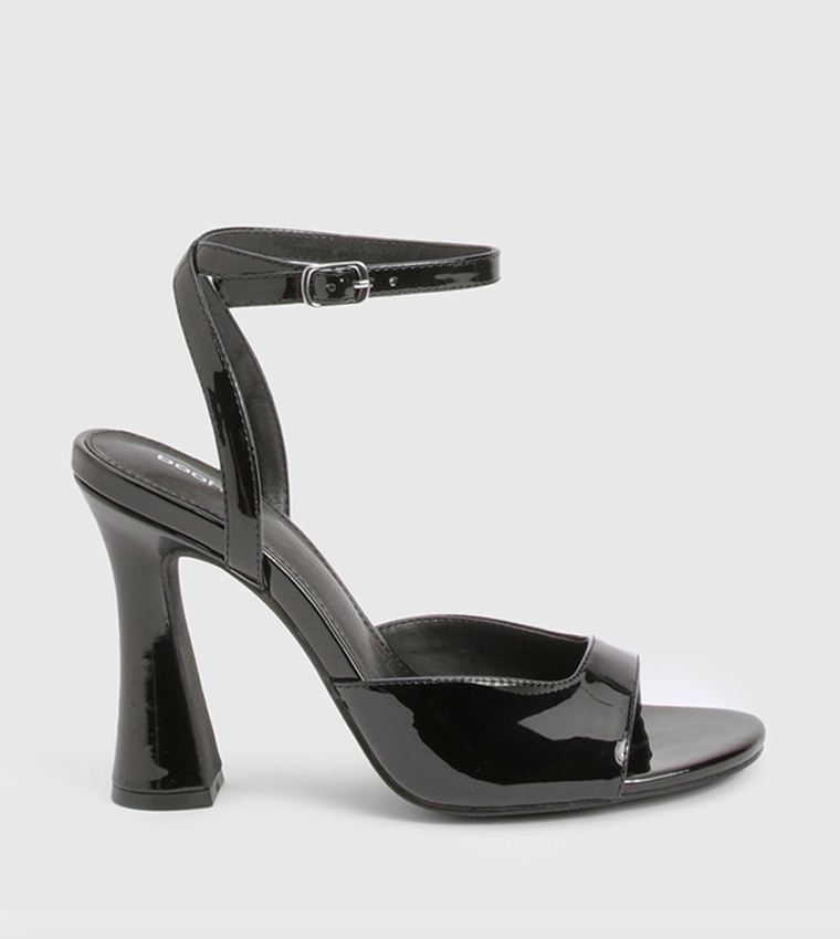 Glossy Peep Toe Flared Heels Sandals