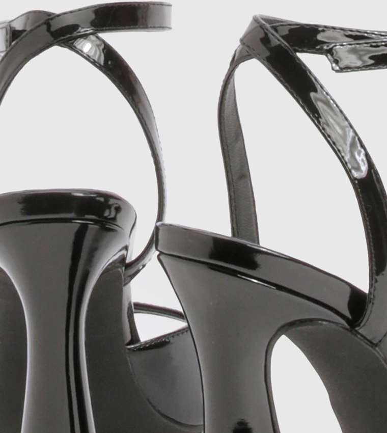Glossy Peep Toe Flared Heels Sandals