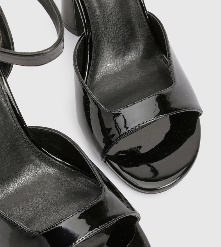 Glossy Peep Toe Flared Heels Sandals