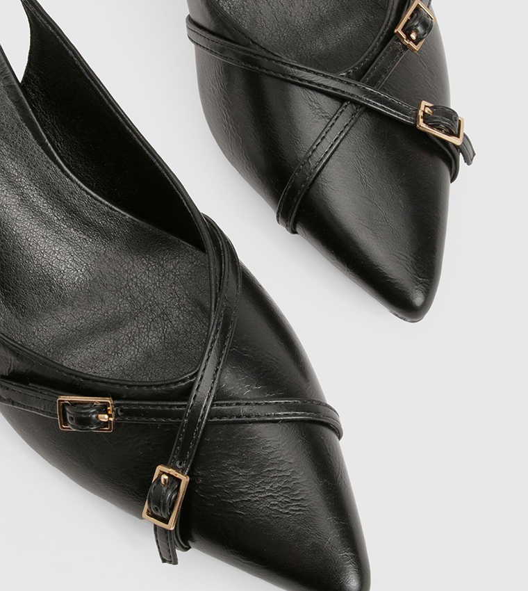 Buckle Crossover Slingback Pumps