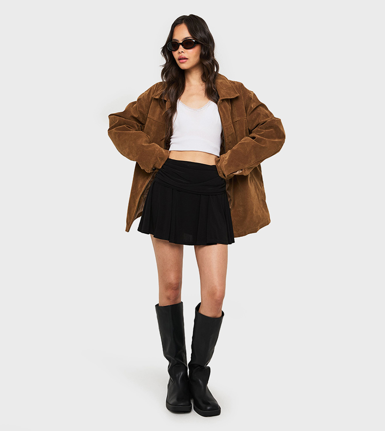 Slinky Ruched Waist Frill Hem Mini Skort