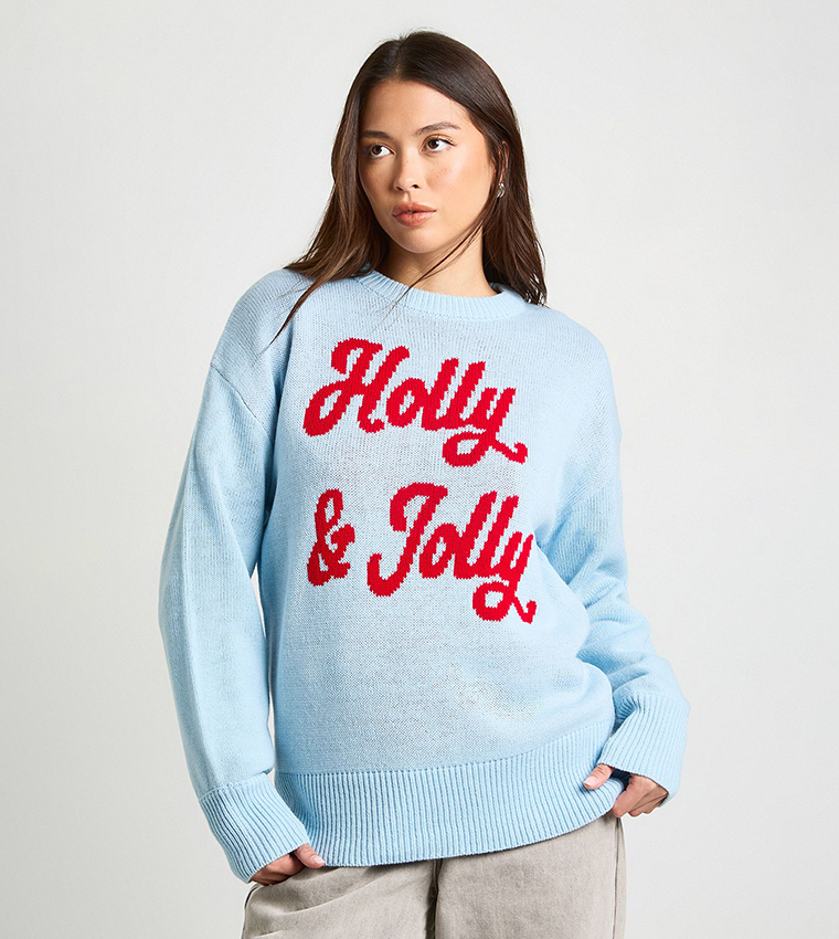 Holly & Jolly Christmas Crew Neck Oversized Sweater