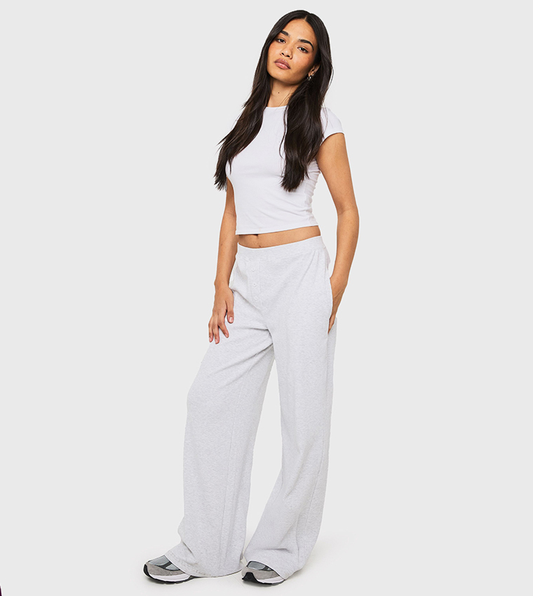 Ribbed Henley Button Detail Straight Fit Trousers