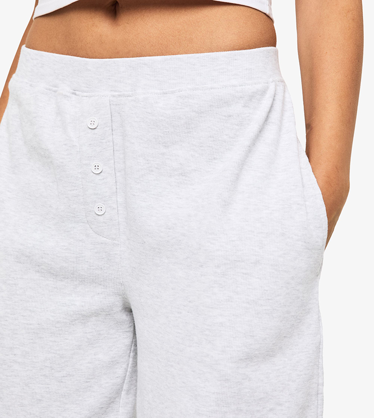 Ribbed Henley Button Detail Straight Fit Trousers