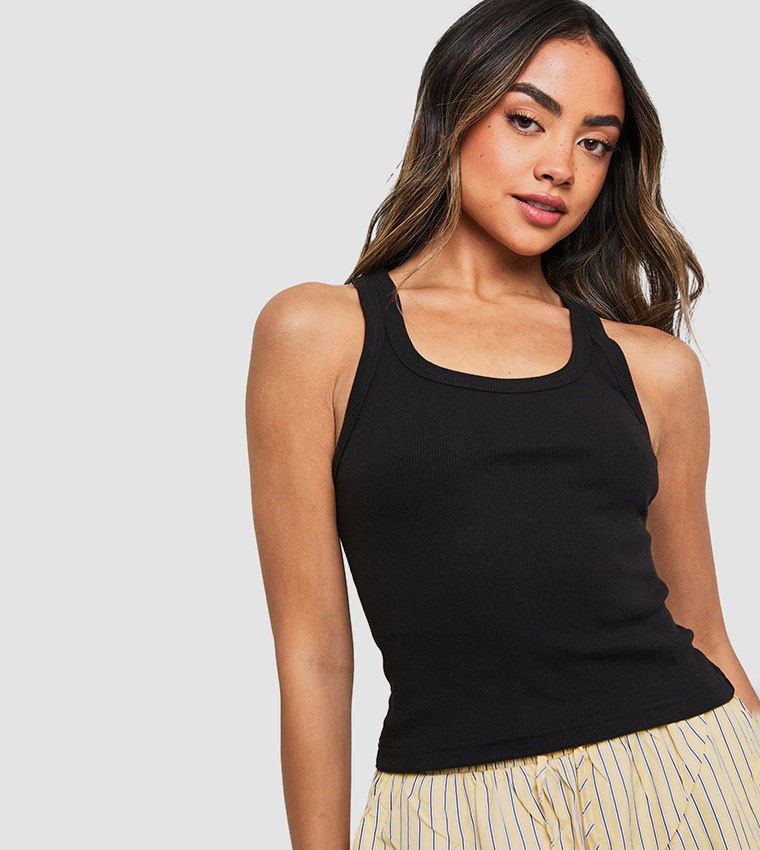 Ribbed Thick Binding Skinny Strap Top