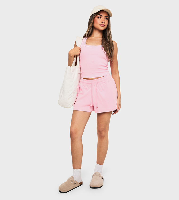 Ribbed Drawstring Waist Flippy Shorts