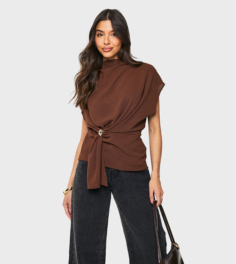 Gold Trim Hammered Knot Front Top
