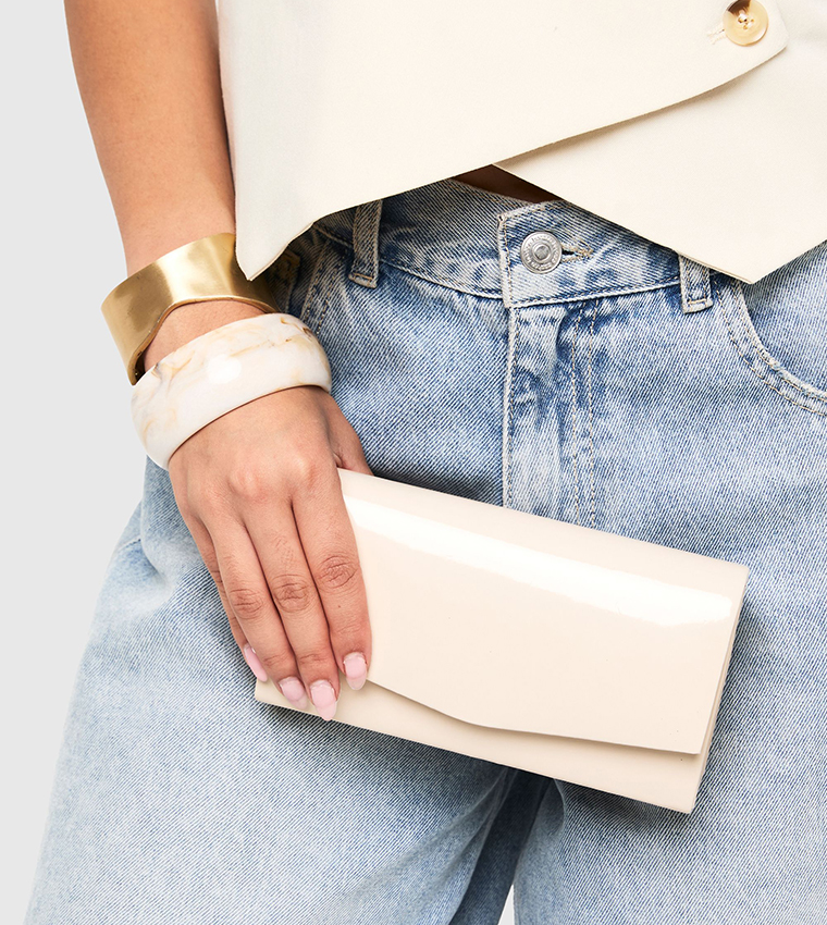 Structured Patent Clutch Bag with Sling
