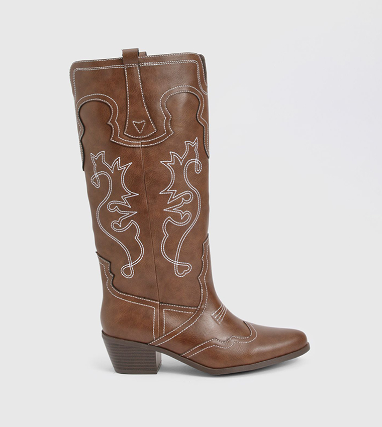 Embroidery Detail Western Cowboy Boots