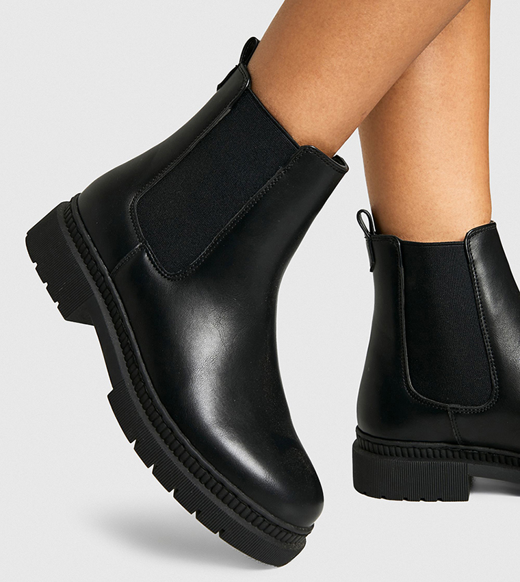 Textured Elastic Panel Chelsea Boots