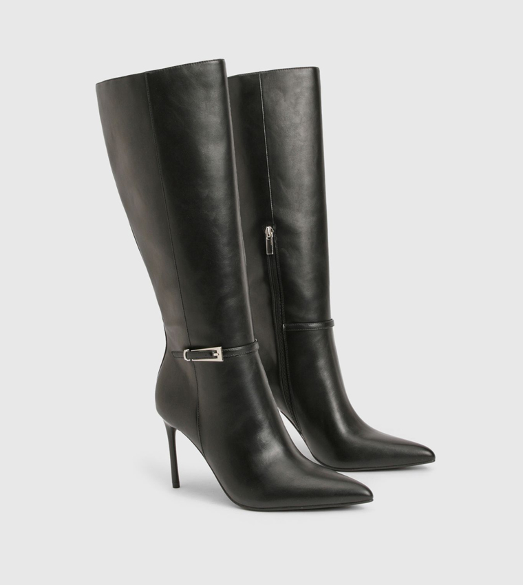 Buckle Detail Pointed Toe Knee High Boots