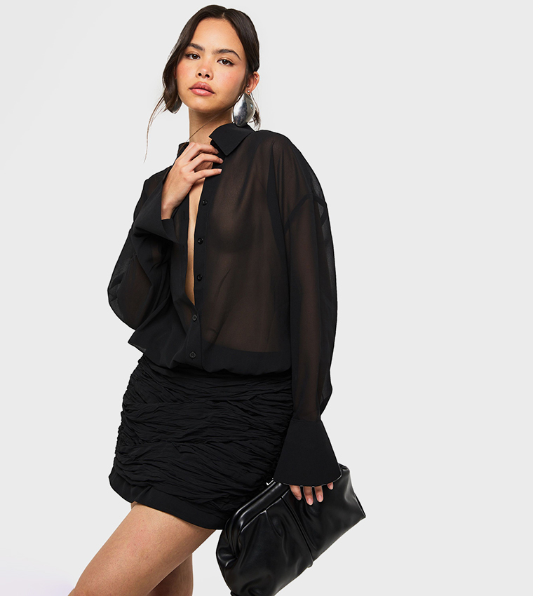 sachin and babi light blue dress Curved waistband chiffon t-shirt maxi dress in brown warped check print