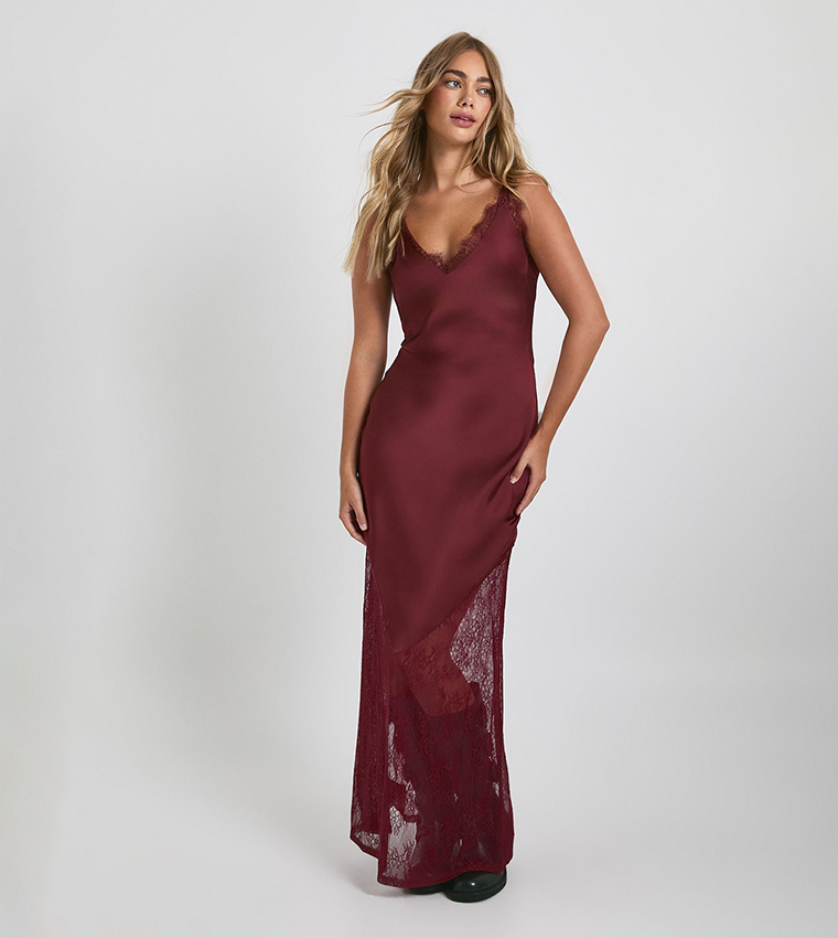 Strappy Lace Hem Slip Maxi Dress