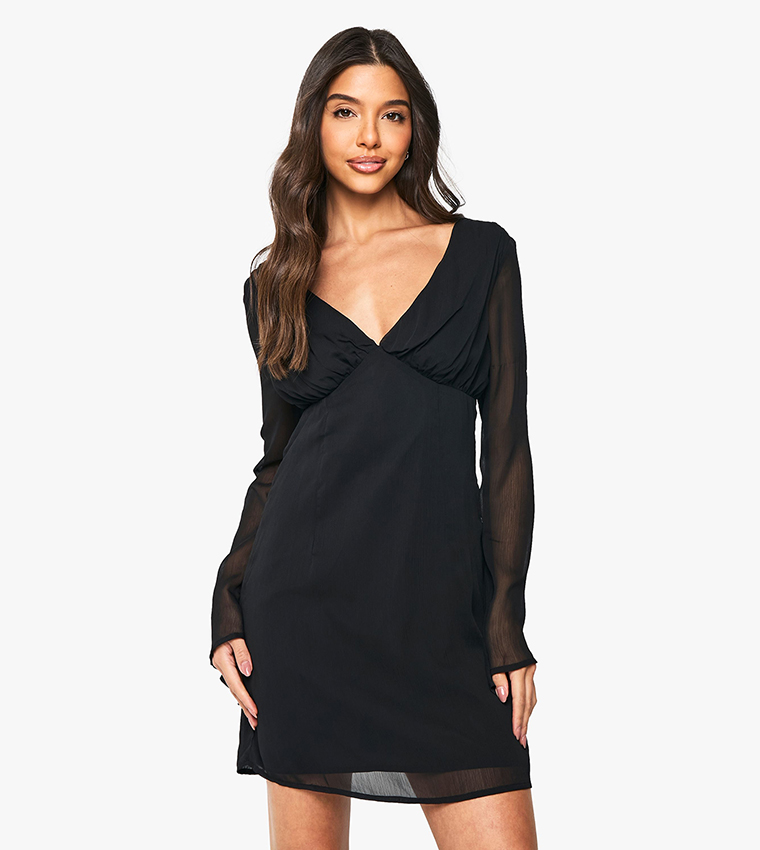 Chiffon Plunge Mini Dress
