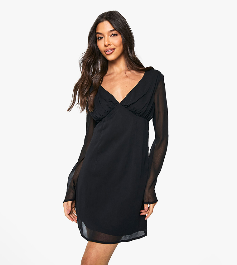 Chiffon Plunge Mini Dress