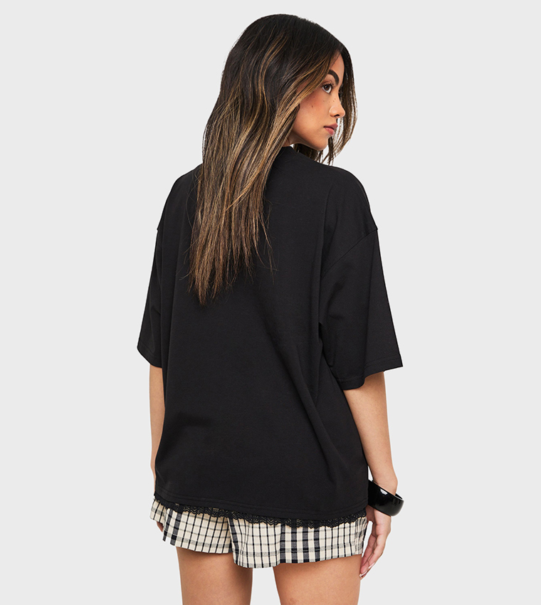 Lace Hem Short Sleeves Oversized T-Shirt