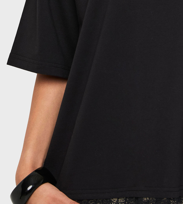 Lace Hem Short Sleeves Oversized T-Shirt