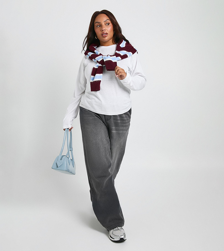 Curve Washed Elastic Waist Wide Leg Jeans