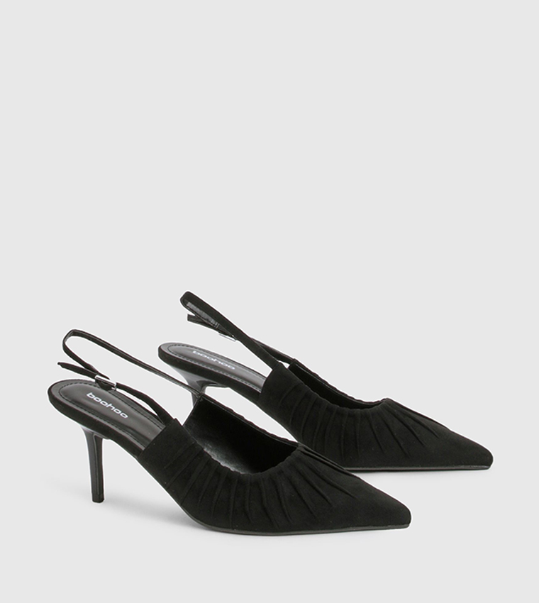 Faux Suede Ruched Slingback Pumps