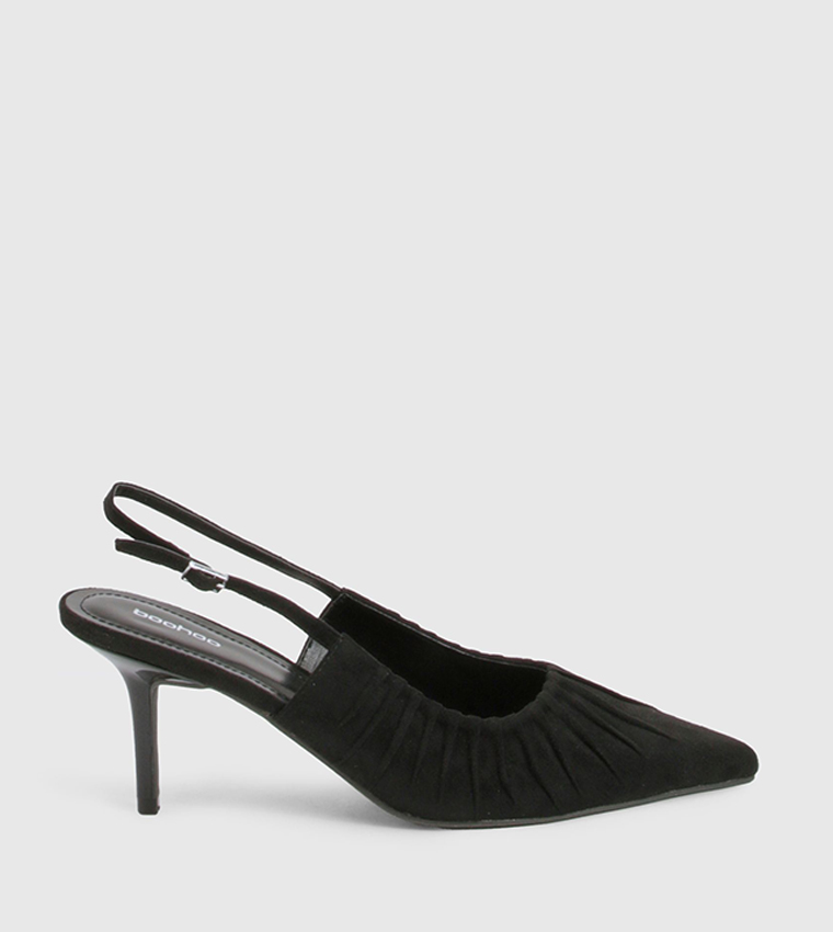 Faux Suede Ruched Slingback Pumps