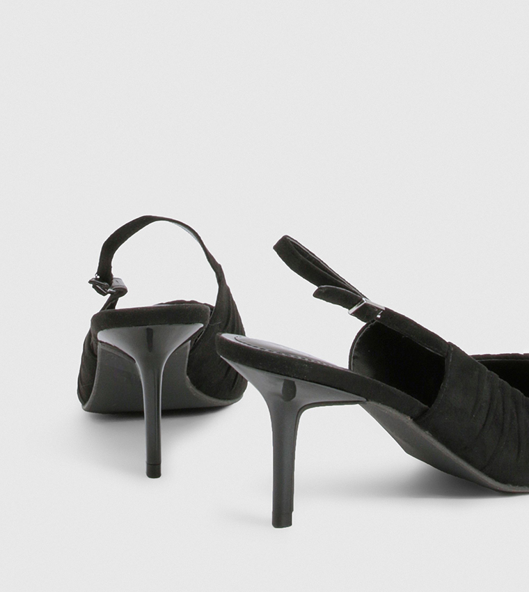 Faux Suede Ruched Slingback Pumps