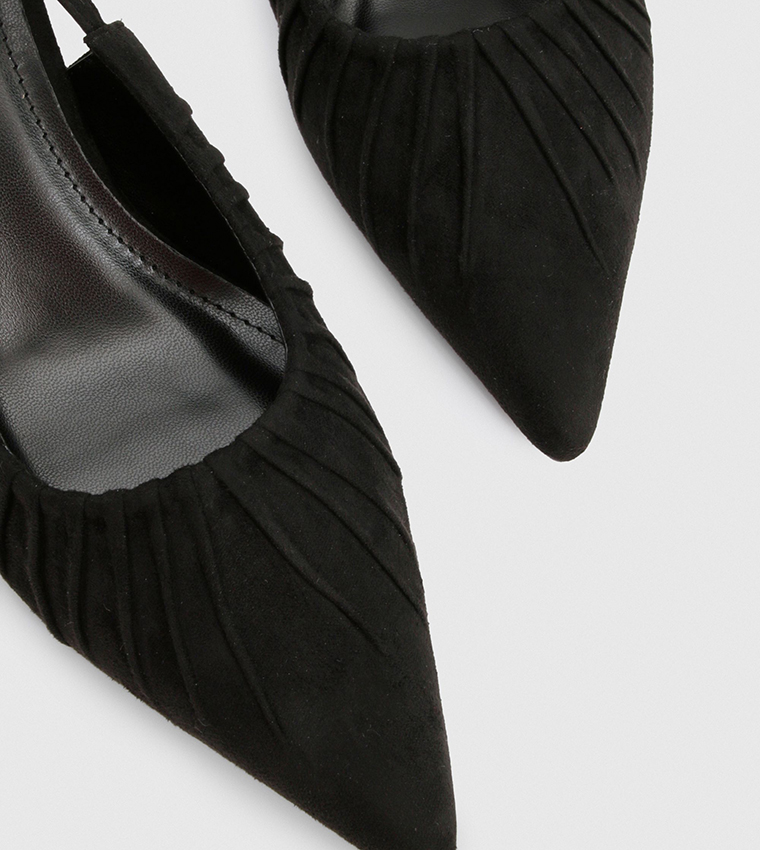 Faux Suede Ruched Slingback Pumps