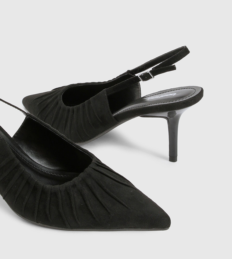 Faux Suede Ruched Slingback Pumps