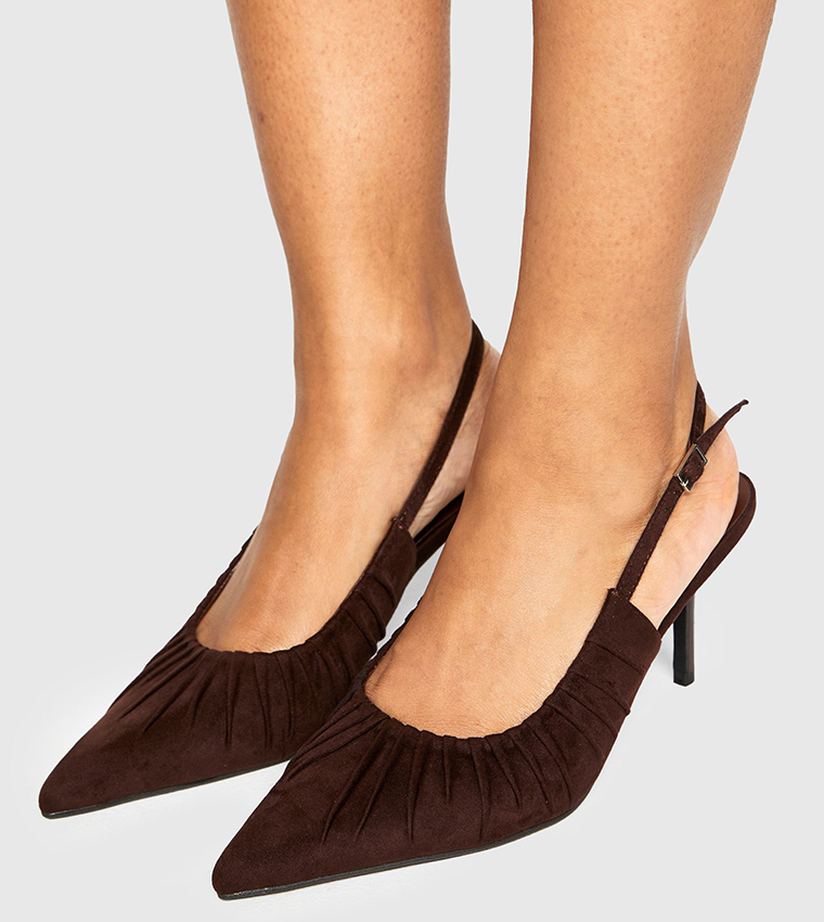 Faux Suede Ruched Slingback Pumps