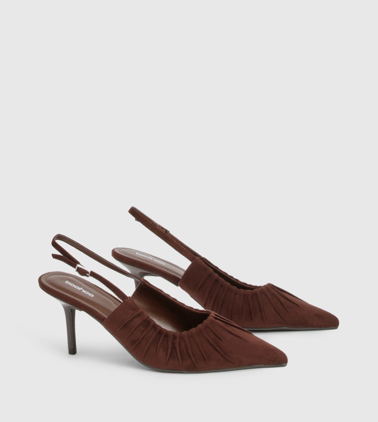 Faux Suede Ruched Slingback Pumps