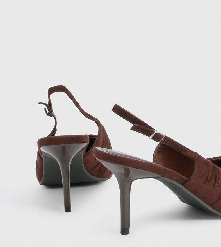 Faux Suede Ruched Slingback Pumps