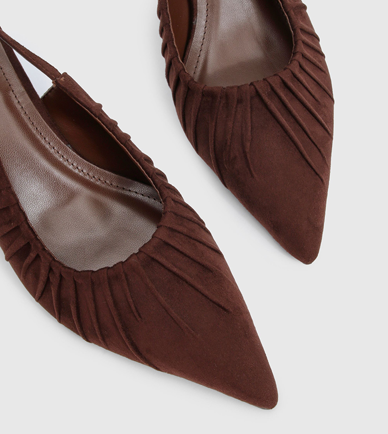 Faux Suede Ruched Slingback Pumps
