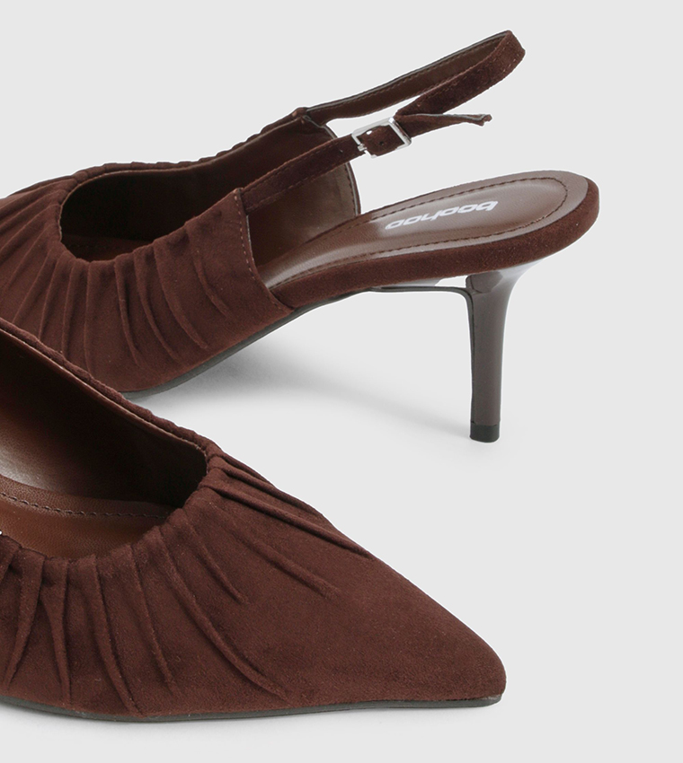 Faux Suede Ruched Slingback Pumps