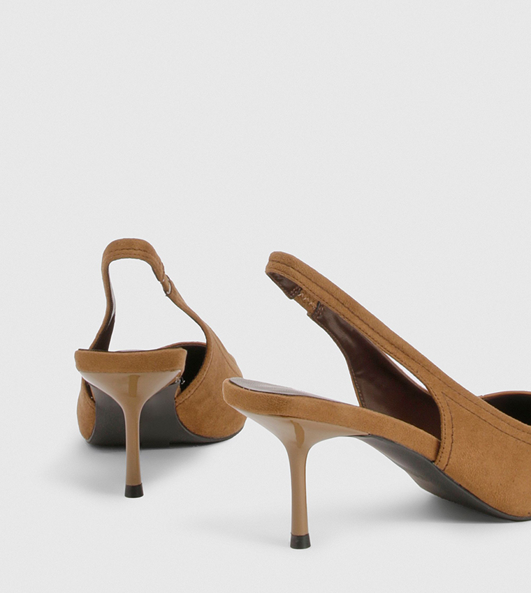 حذاء كعب شامواه صناعي بحزام خلفي 