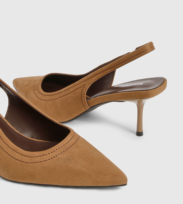 حذاء كعب شامواه صناعي بحزام خلفي 