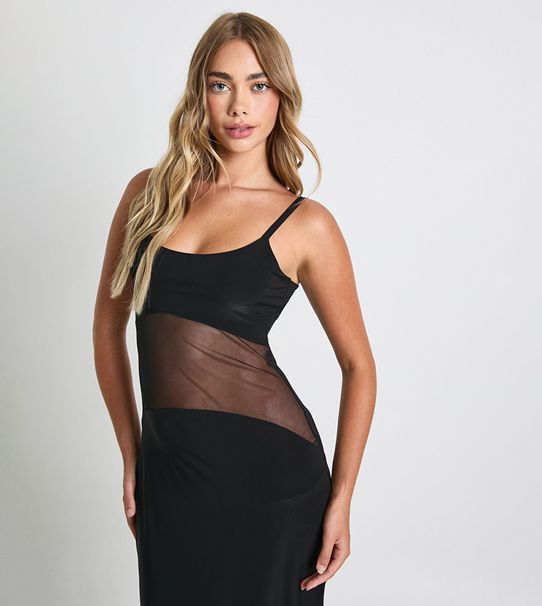 Mesh Sheer Drop Waist Maxi Dress